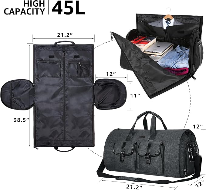 UNIQUEBELLA Travel Garment Duffel Bag, 45L Carry on Suit Bag for Men Convertible Foldable Weekend Bag with Shoe Compartment