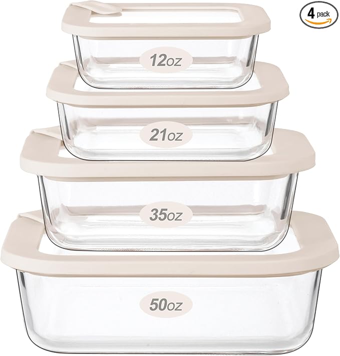 Urban Green Glass Food Storage Containers with Glass Lids, Microwave Safe Food Container Set, Aitight Meal Prep Container Set, LeakProof, 100% Plastic Free, 4 Pack