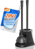 LOVLOY Toilet Plunger and Brush with Holder, Bowl Brush and Heavy Duty Toilet Plunger Set with Ventilated Holder, 2-in-1 Toilet Brush and Plunger Combo for 5.3-inch Toilet Drain New Pack (Black, 1)