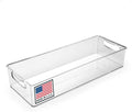 Pikanty Clear Refrigerator Organizer Bin with Handles — 15 Inch Stackable Fridge and Pantry Storage Container for Snacks, Produce, Cans, Yogurt, Condiments, Dishwasher and Freezer Safe, Made in USA