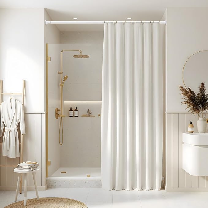 2 Pack Spring Tension Curtain Rods 31-76 Inches, Spring Loaded Curtain Rods No Drilling, Adjustable Expandable Tension Rod for Window Doorway Kitchen Curtain Bedroom Closet, White