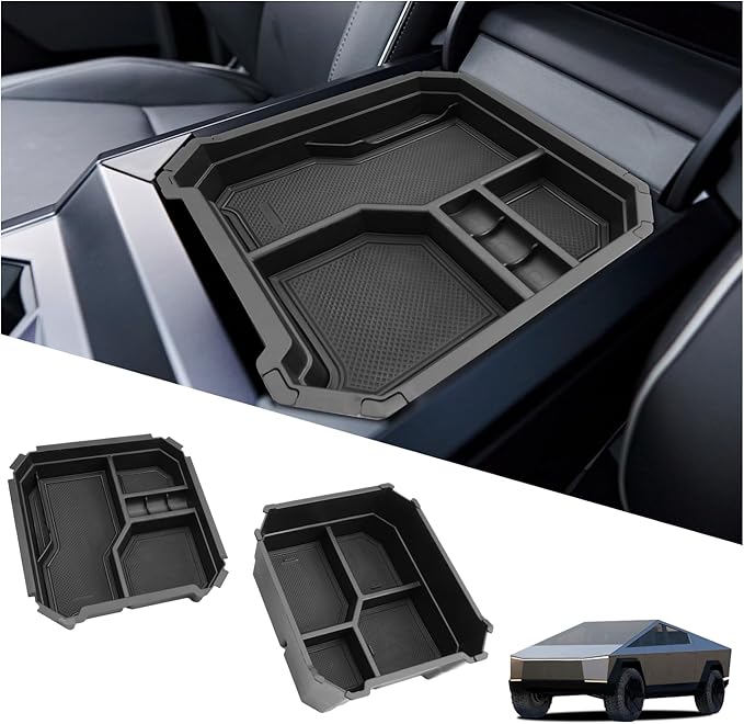 Ruiya 2024-2026 Cybertruck Center Console Organizer for Tesla Cybertruck Accessories ABS Material Double Layer Armrest Console Organizer Compatible with 2024 2025 2026 Tesla Cybertruck