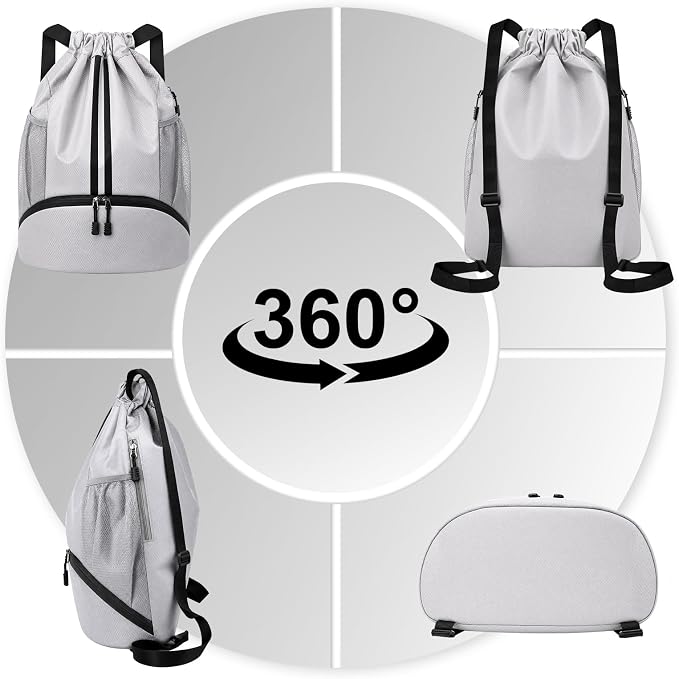 Hoedia Sports Drawstring Backpack - Swim Gym Bag for Women and Men | String Bag with Shoes Compartment and Wet Proof Pocket, Adjustable Wider Shoulder Strap, For Soccer, Basketabll, Volleyball