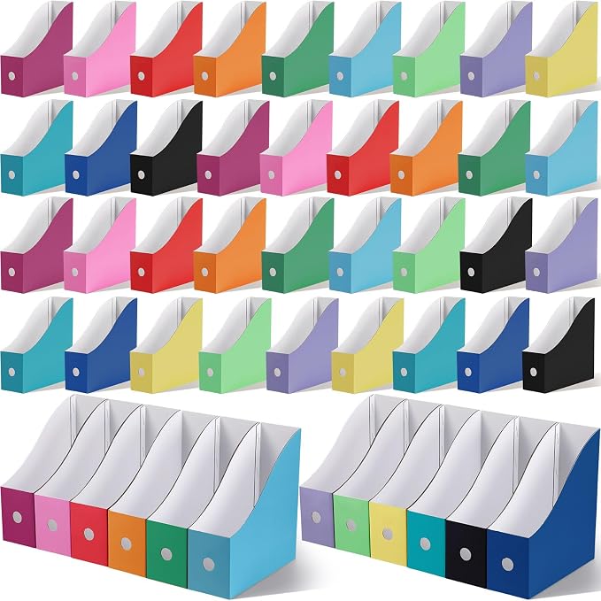 Colarr 48 Pcs Cardboard Magazine Holders 12 Colors Magazine Storage Box with Label Stickers File Folder Book Holder for Desk Desktop Document for School (Bright Color)