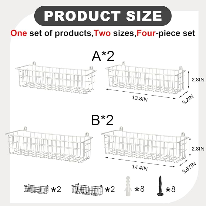 Spice Rack Organizer Wall Mount, 4 Pack White Storage Basket for Kithceh Seasoning Organizer Spice Organization for Kitchen and RV