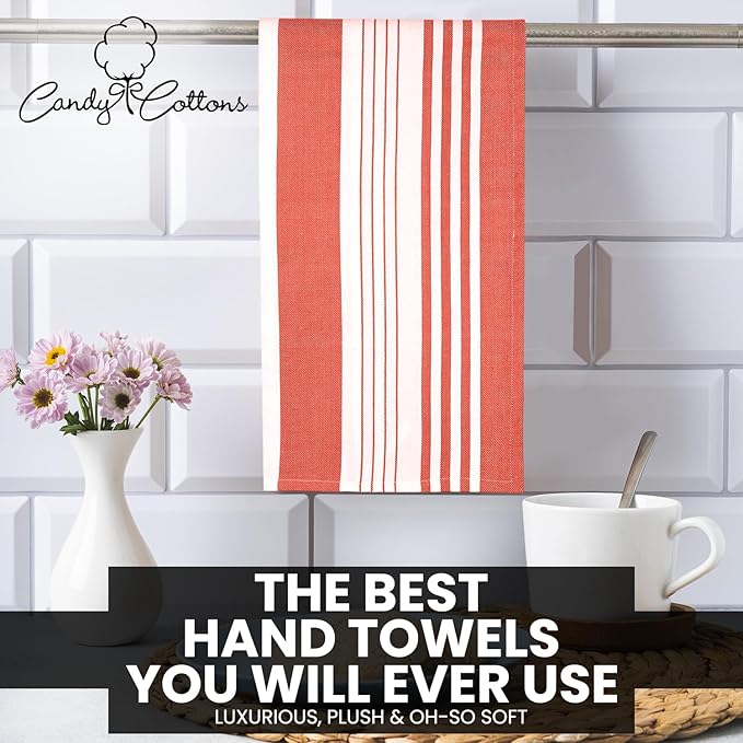 Stripe Kitchen Towels Decor Mordern Design Centreband Tea Dish Towels Boho Stripe Absorbent Festive Gift Set of 6 Pantry Reusable Kitchen Dish Towel|Easter Spring Decor 18x28 Inch Coral