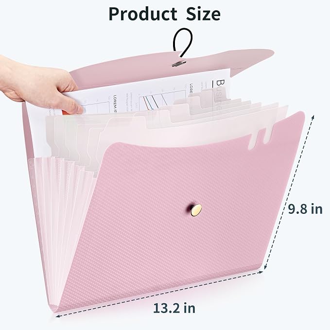 JARLINK 7 Pockets Expanding File Folder, A4 Accordion folders, Pink | Accordion File Folders with 12 Labels, Portable Document Organizer for Home, College, School, and Office Supplies