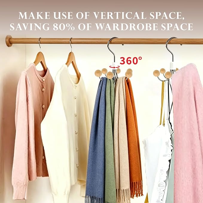 Tank Top Hanger, Rotatable Bra Organzier for Closet, Max 24 Storage Capacity Sport Bras Holder, Metal Space Saving Closet Organizers and Storage with 6 Cedar Balls-Wood Color(4 Pack)