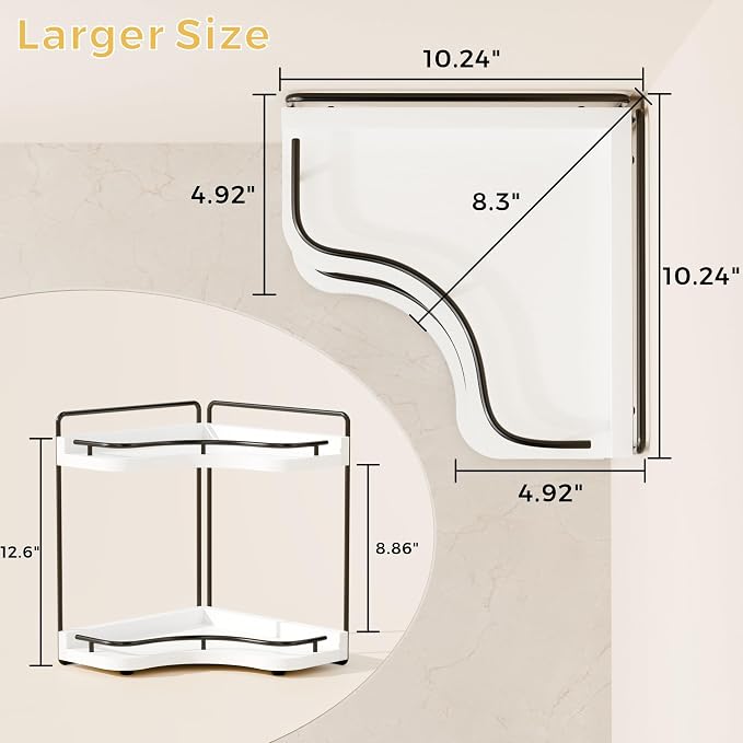 2-Tier Corner Bathroom Counter Organizer for Storage, White | Larger Size, Solid Wood, Embedded Screw Holes, sink and Vanity Countertop Organizer for Perfume, Skincare & Makeup Storage