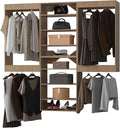 ROOMTEC Modular Closet System, 84" Wall-Mounted Closet Organizer with Hanging Rods and Shelves, Wooden Tower for Walk-In Closets, Wardrobe Storage Kit, Wood