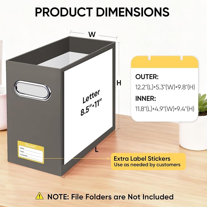 BALEINE File Organizer Box, Cardboard File Folder Organizer with Handle for Letter Size, Portable Collapsible Hanging Filing Box for Home Office Document Storage (1 Pack, Brown)