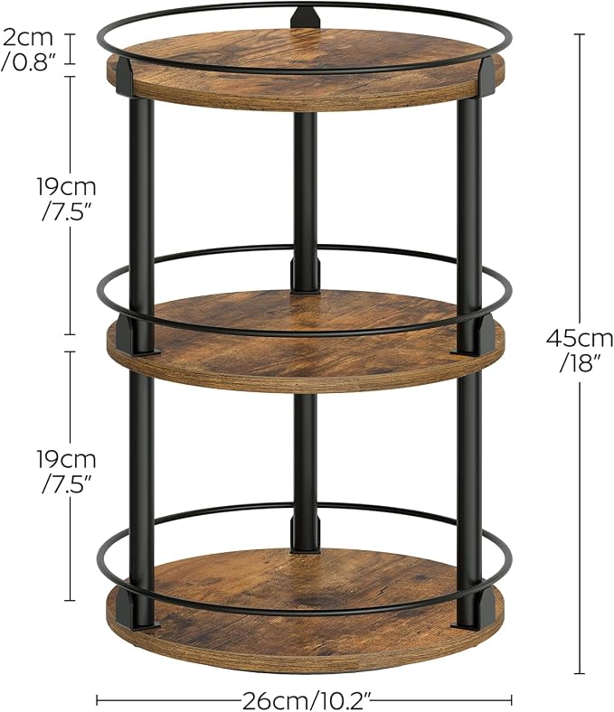 YATINEY 3-Tier Lazy Susan Organizer, Rotating Spice Rack, Spinning Organizer, Industrial Turntable Spice Rack Organizer for Cabinet, Kitchen Countertop, Pantry, Rustic Brown and Black SR23BR