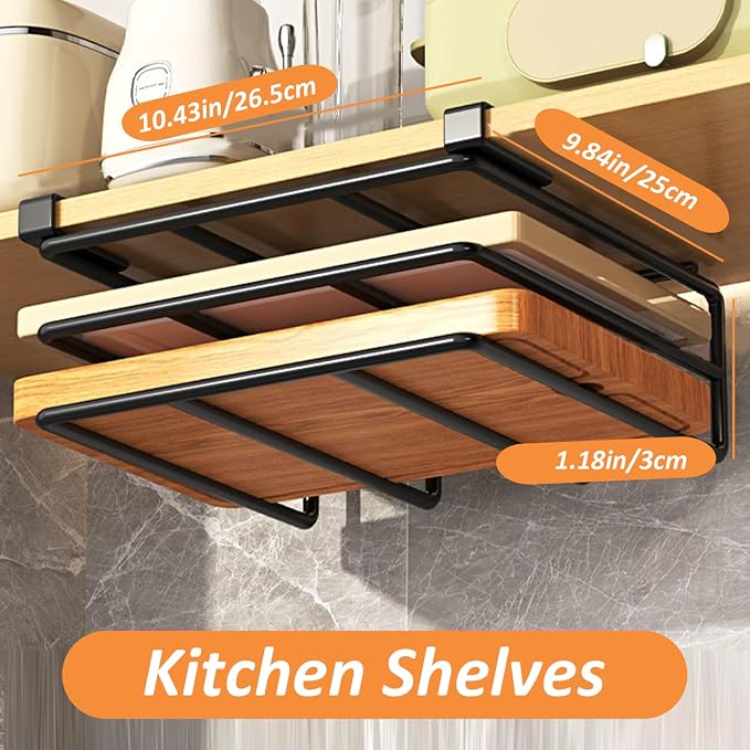 Cutting Board Organizer, Under Cabinet Cutting Board Holder Metal Cutting Board Organizer Space Saving Under Shelf Chopping Board Holder Cutting Board Rack Pot Lid Holder 10.4x11.8x2.4'' Black
