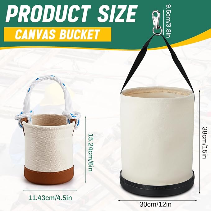 2 Pcs Canvas Bucket Bundle with Large Canvas Tool Bag and Mini Bucket All-Purpose Lineman Bag Tool Organizer for Outdoor Work and Maintenance