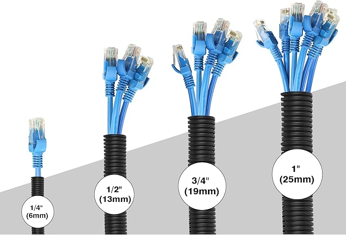 10ft - 1/2 inch Flame Retardant Split Wire Loom Tubing with Installation Tool - Flexible Wire Covers Cord Protectors - Black