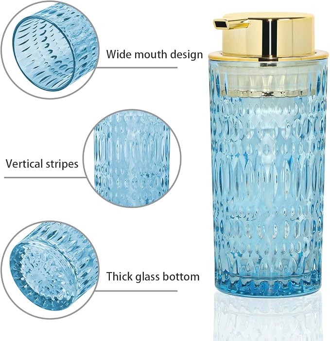 Foaming Soap Dispenser, Blue Glass Hand Soap Dispenser, 14 Oz Refillable Foam Soap Dispenser Pump Bottle Container for Bathroom Countertop Decor