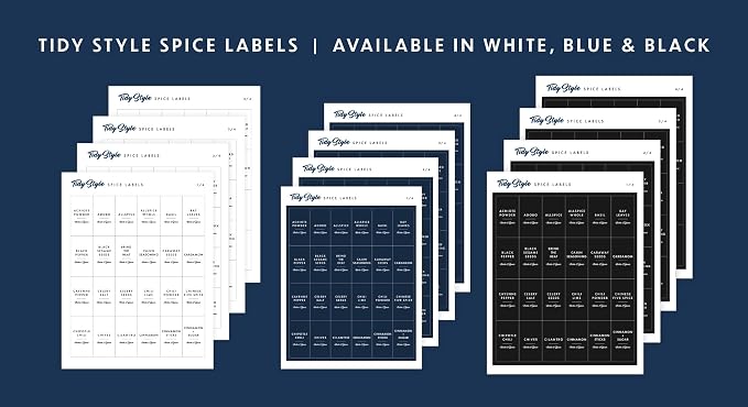 Spice Jar Labels – 89 Preprinted Waterproof Stickers, Minimalist Kitchen Seasoning Labels for Pantry Organization (White, Black, Navy)