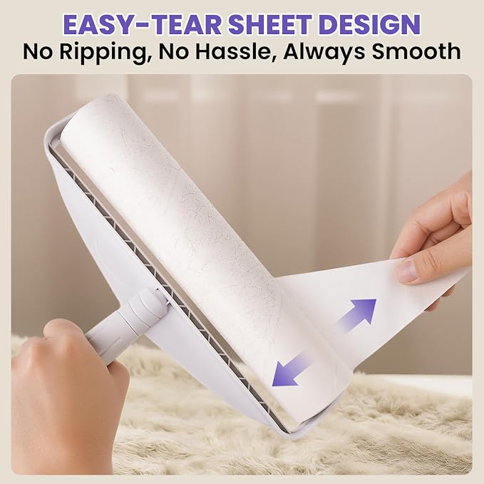 DELOMO 9.45” Large Lint Roller for Pet Hair, Short Handle for Couches | Extra-Wide Sticky Roller, 450 Extra Sticky Sheets, Cleans Faster on Sofa, Beds, Carpets, Clothing, Furniture & Car Seats