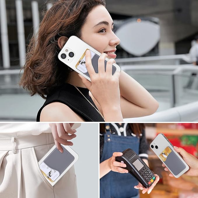 SHANSHUI Card Holder for Phone Case, 3 Pack Phone Wallet Stick on Silicone Credit Card Holder Pocket Pouch Compatible for iPhone, Android & Most Smartphones