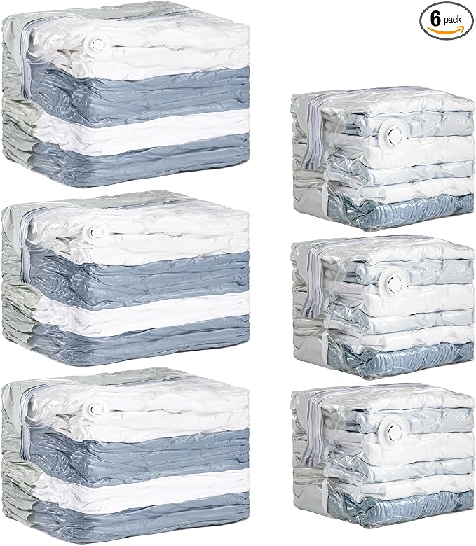 TAILI 6 Pack Vacuum Storage Bags, Cube Space Bags (3 Jumbo +3 Medium), Combo Vacuum Seal Bags for Clothing, Bedding, Comforters, Blankets, No Pump Compression Cube, 2 Size, Cream