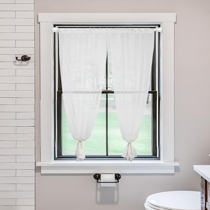 2PCS White Tension Rod for Windows 28 to 48 inch, Stainless Steel Pressure Spring Loaded Curtain Rods, 7/8" Diameter Adjustable Curtain Rods No Drill, Use for Bathroom Doorway