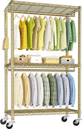 FUTASSI P3 Rolling Clothes Rack, Clothing Racks for Hanging Clothes, Heavy Duty Garment Rack with Wheels, Freestanding Portable Closet Racks 39.4'' W x 14'' D x 78.5'' H, Max Load 470 LBS, Gold