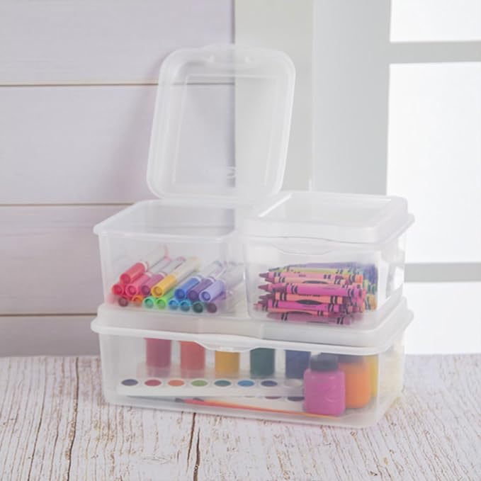 Sterilite Rectangular Large FlipTop, Clear Plastic Storage Box, 24-Pack | Bin with Hinged Lid, Stackable Multipurpose Organizer for Art & Craft Supplies, Accessories, Photos & CDs, Home or Office Use