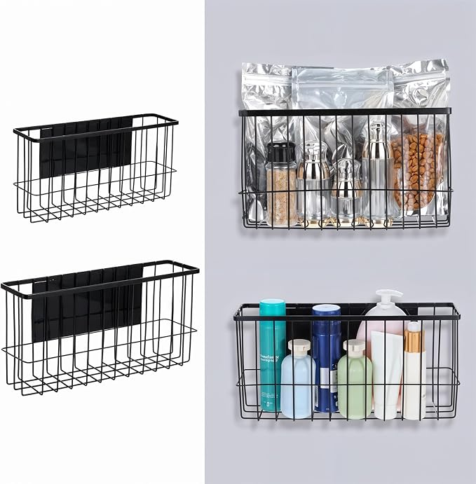 Lemecima 2 Pack Magnetic Basket Organizer Shelf Rack for Refrigerator Peg Board Office File Foil Plastic Food Wrap Spice Pegboard Holder