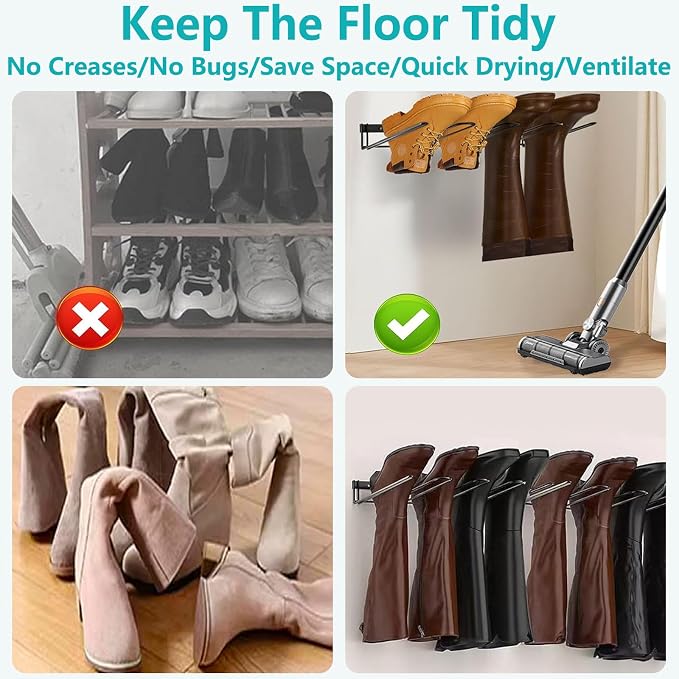 Boot Rack - 8-Pair Wader Hangers Wall Mount Cowboy Boot Hangers - Wall Boots Holder Storage Organizer for Closet, Entryway, Indoor, Garage 4 Pack