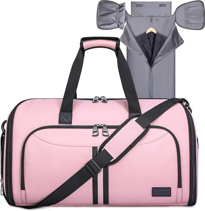 BALEINE Travel Garment Bag, Travel Suit Bag for Men, Water Resistant Carry on Garment Bag for Hanging Clothes, Garment Duffel Bag for Travel Business (Pink-Convertible)