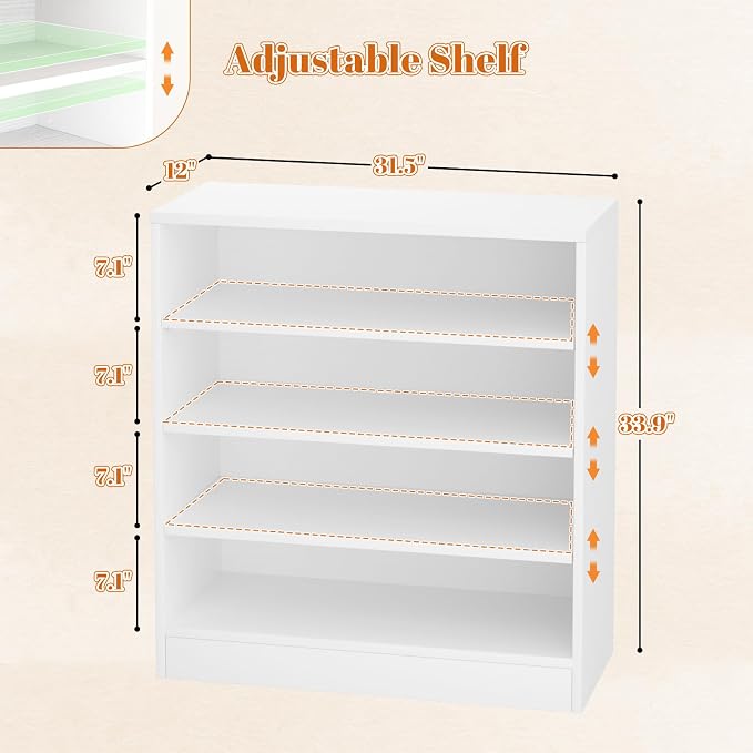 Homieasy Shoe Cabinet, 5-Tier Modern Wood Shoe Storage Organizer, White | 3 Adjustable Shelves for Entryway, Multi-Purpose Display Shelf & Storage Cabinet for Living Room, Bedroom