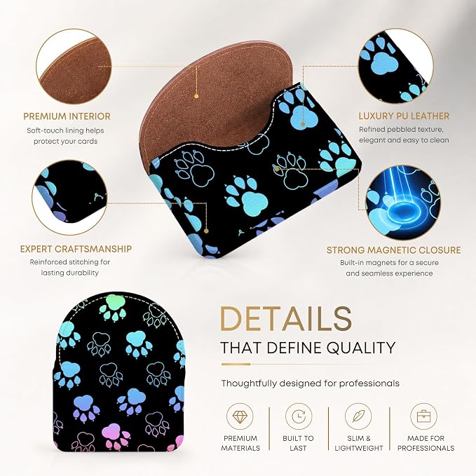 Business Card Holder，PU Leather Business Card Case Wallet Dog Paw | Pocket Travel Name Card Case for Men and Women Gift，Portable Magnetic Business Card Carrier for Purse