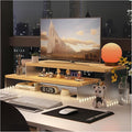 YGYQZ Adjustable Monitor Stand Riser, 7.67"×19.3" Dual Monitor Desk Stand | Adjustable Monitor Riser, Expandable Desk Organizer, 2-Tier Storage, Acrylic Legs, Ergonomic Workspace, Wood Wavy