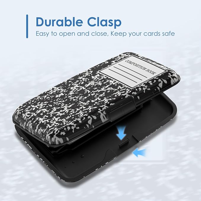 Credit Card Holder, Slim Aluminum RFID Blocking Wallet Debit Card Protector Organizer Metal Case, Black Composition Book