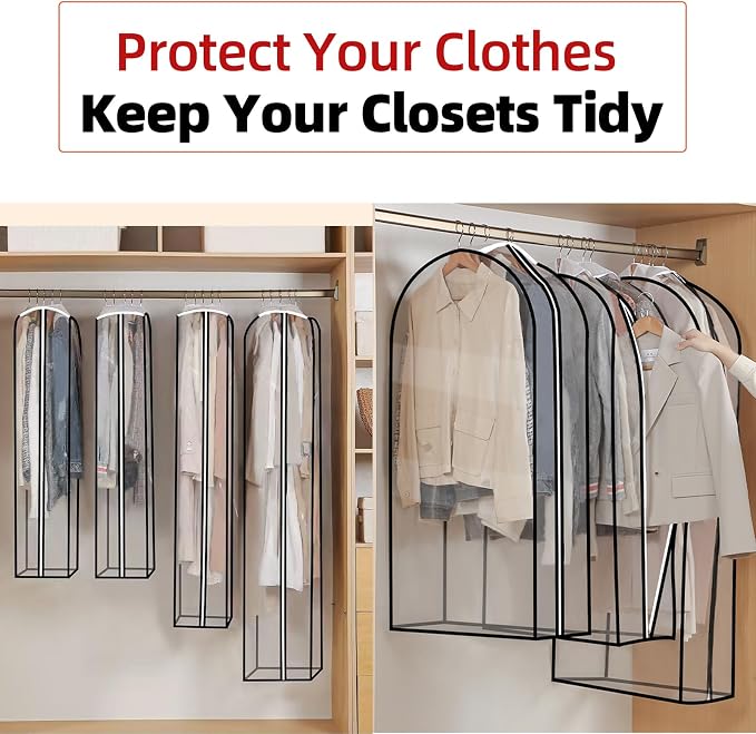 Clear Garment Bags for Hanging Clothes 3-piece set(43,50,60) inches Storage Bags With Zipper for Shirts, Suit,Jackets,Coats,sweater,Long Dresses,wedding,gowns,etc.