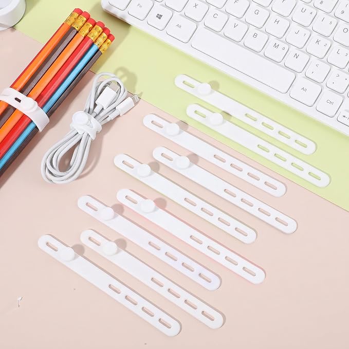 30 Pcs Silicone Cable Ties Reusable,Multipurpose Silicone Cord Ties,13mm Reusable Silicones Cable Tie,Adjustable Locking Buckle for Home & Office Cord Management,White