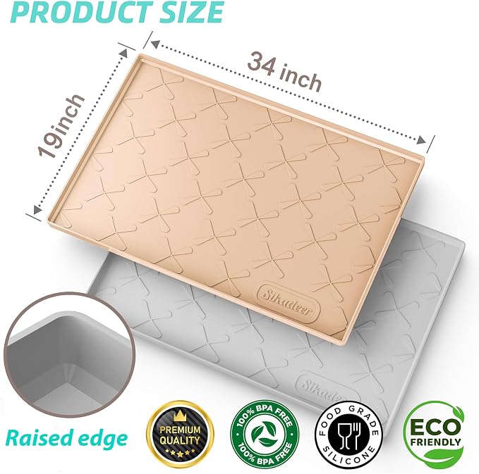 SIKADEER Under Sink Mat Waterproof 34" x 19", Silicone Mat Kitchen Drawer Shelf and Cabinet Liner, Sink Protector for Kitchen Organizers and Storage, Boot Tray Pet Food Mats