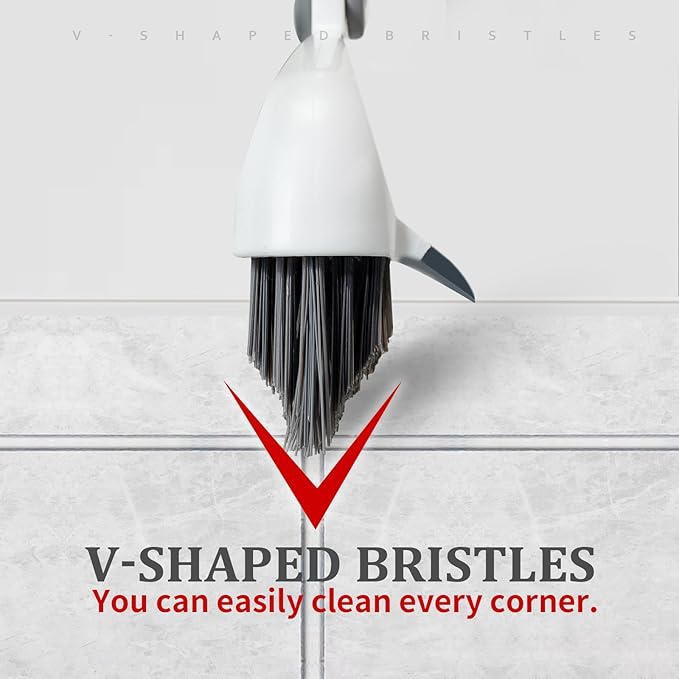 Grout Cleaner with Long Handle & Stiff Swivel Bristles - 2-in-1 Scrubber and Scraper, Tapered Design for Tile Floors, Baseboards, and Tight Spaces