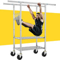Double Rod Clothes Rack with Two Shelves, Heavy Duty Clothing Racks Load 860 LBS, Rolling Garment Racks with 4-inch Wheels, Hanging Rack for Clothes Storage, Portable Closet in Bedroom Laundry Room