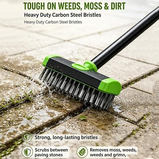 2026 Deck Brushs 3 in 1 Floor Scrub Brush with Long Handle, 3-in-1 Weed Brush Combo Set with Detachable Handle, Deck Scrub Brushs for Patio, Pavers, Driveway, Walkway, Stone Joints (Green)