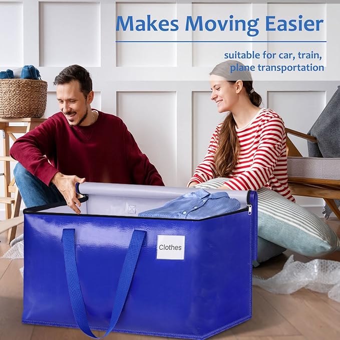 Moving Bags, Storage Bags with Sturdy Handles and Heavy Duty Zippers, Storage Totes for Space Saving, Moving & Storage, Collapsible Moving Supplies(88L, 8-Pack, Blue)