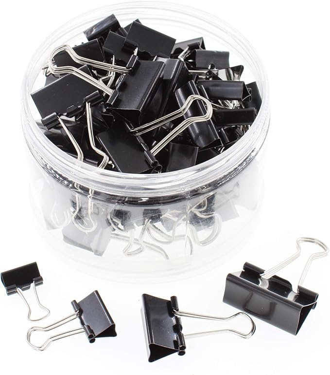 Assorted Sizes Binder Clips,Paper Clamps,Black Metal Fold Back Clips for Office School Supplies,Large, Medium,Small Size Metal Clips,Big Size Paper Holder,Elastic Rubber Band (60 PCS Black)