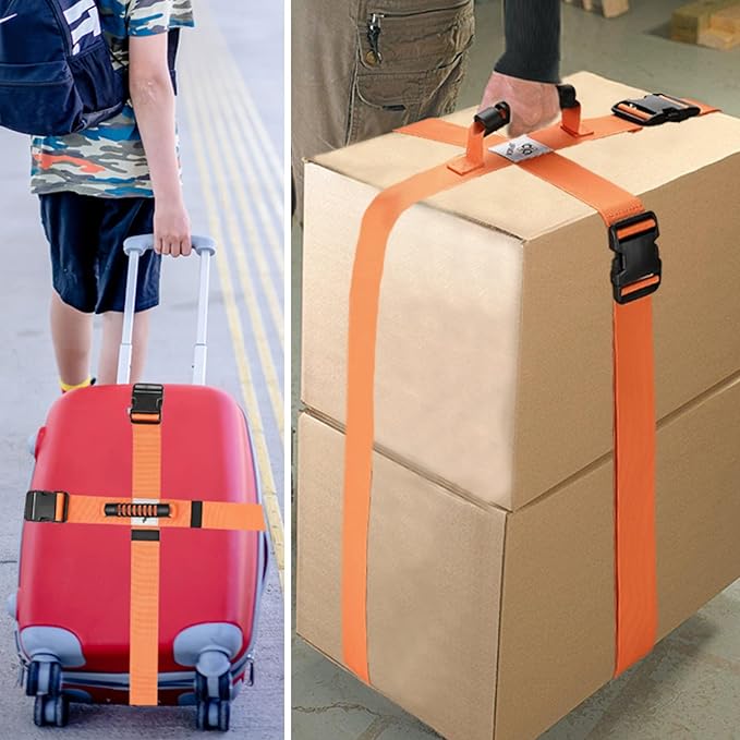 Box Carrying Strap with Handle Adjustable Belt Cross Style Carry Straps for Safely Moving and Lifting Heavy Boxes, Groceries, Luggage (Orange)