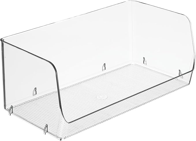 iDesign Stackable Open-Front Storage Bins for Kitchen and Pantry Organization - Set of 3 - Clear