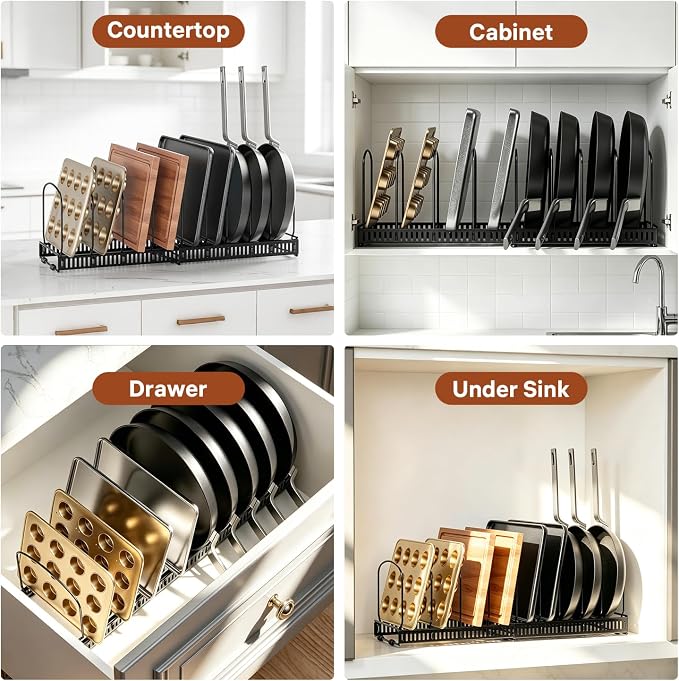 Cookie Sheet and Baking Tray Cutting Board Organizer Rack | 11.8"-22.8" Expandable, 10 Adjustable Dividers, 2 DIY Methods, Sturdy Metal Construction, Easy Assembly