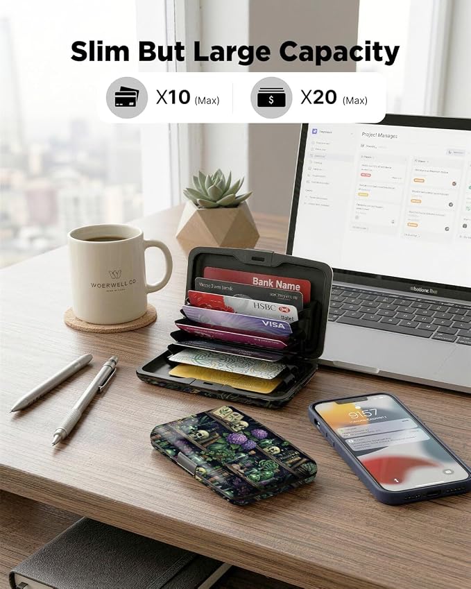 Maicican RFID Blocking Aluminum Credit Card Holder | Slim Metal Wallet for Women & Men, Business Card Case for Travel, Fits Front Pocket, Card holder wallet - bookshelf skeleton