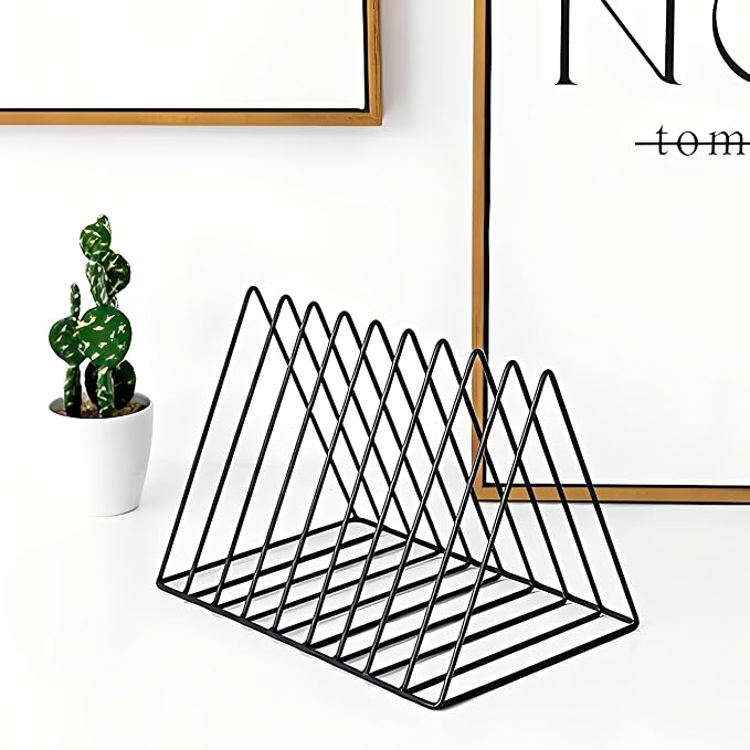 Sooyee 9 Slot Black Magazine Holder, Desktop File Sorter Organizer | Record Holder, Book Album Display Rack, Desktop File Sorter Organizer, Triangle Bookshelf Decor for Home Office