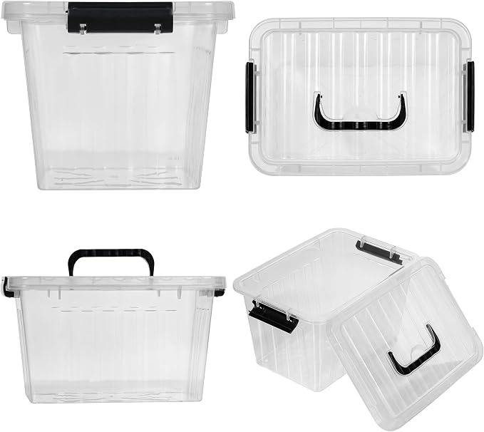 Citylife 7 Qt Clear Plastic Storage Bins with Lids and Handle Small 6 Pack | Stackable See-Through Craft Storage Box Latches Durable Containers Secure Pull Handle Organizing for Home Kitchen pantry