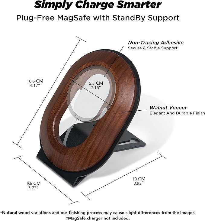 ULTRARM Moodular Phone Stand Add-On for MagSafe & Rails, Do Not Use Alone | Accessory Only, Charger Not Included, Ergonomic Viewing Angle, Flexible Positioning, Wood & Steel Design, Black, MSA-MS