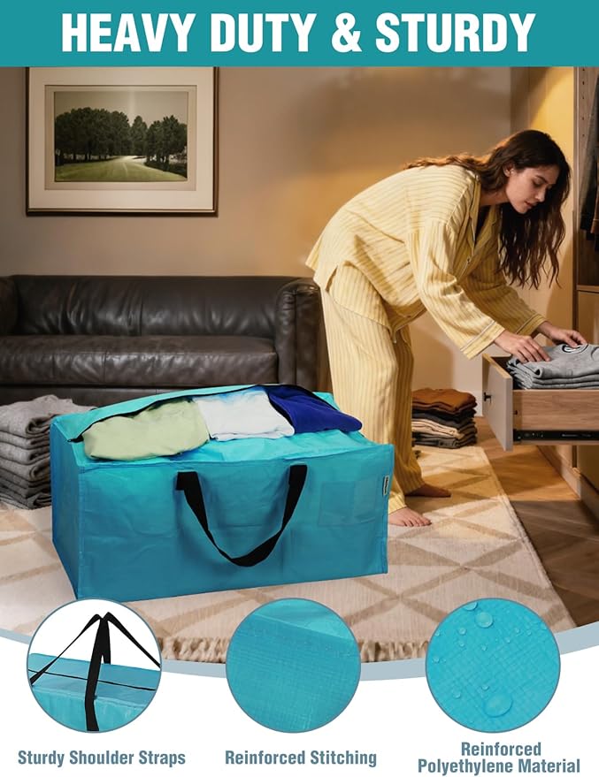WORKPRO 2 Pack Extra Large Moving Bags with Zippers & Carrying Handles Backpack Straps, Heavy-Duty Storage Tote for Space Saving Moving Storage (Blue)